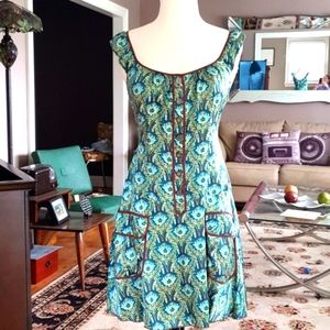 Free People Women’s Silk Green Blue Brown Fit & Flare Dress